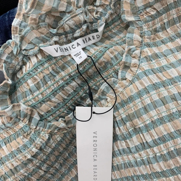 Veronica Beard Cici White Seersucker Smocked Mini Dress Ruffle Hem Size 12 NWT - Picture 11 of 12